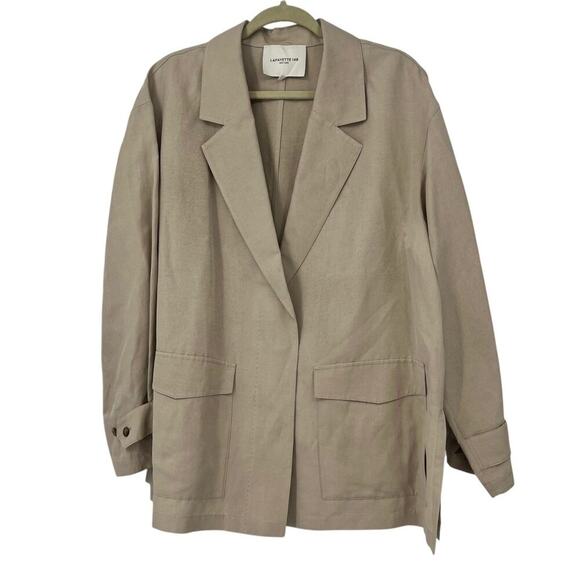 LAFAYETTE 148 NEW YORK Blazer Jacket Beige Silk Linen One Button Pockets Sz XL - Picture 8 of 9